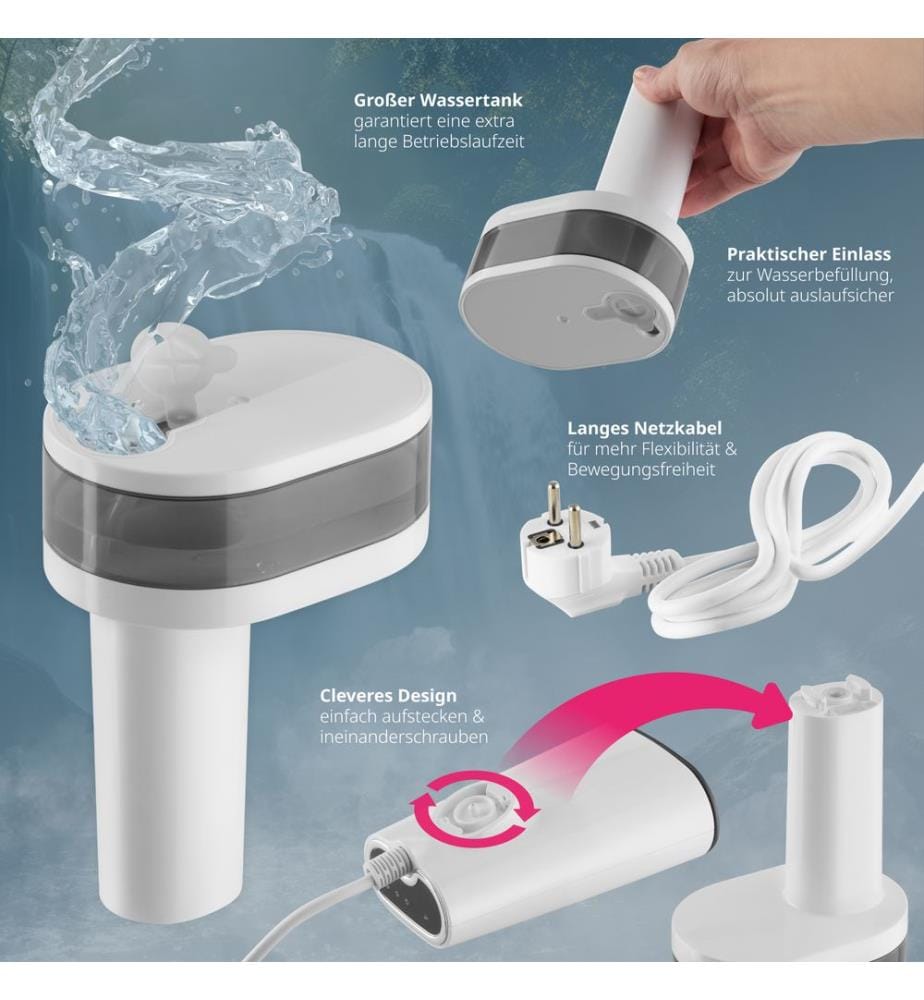 Défroisseur vapeur avec 4 modes et adaptateur pour bouteille, 370 ml, 1640 W - blanc