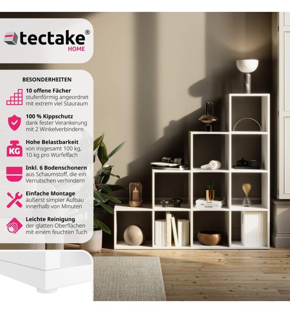 Libreria Talisa con 10 scomparti aperti, design a cubo - bianco
