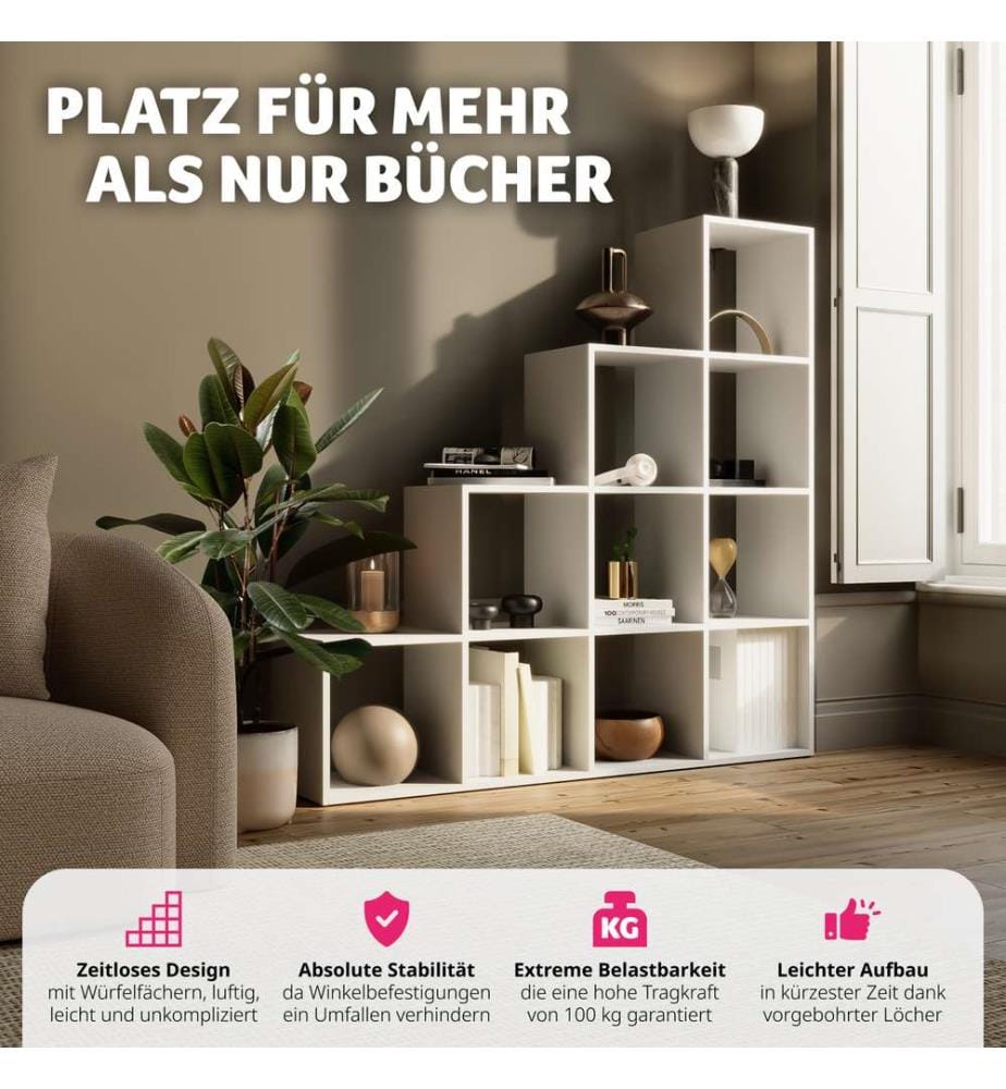 Libreria Talisa con 10 scomparti aperti, design a cubo - bianco