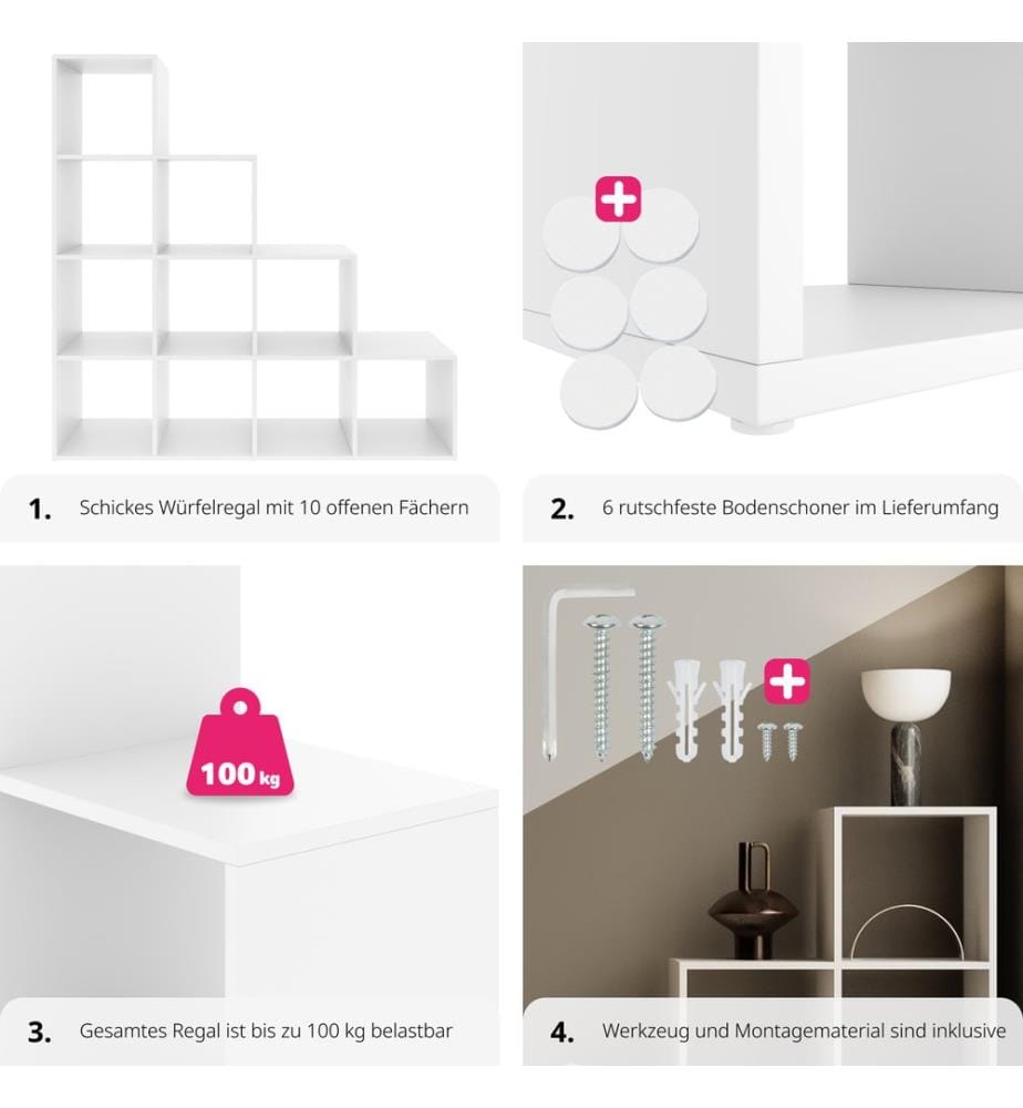 Libreria Talisa con 10 scomparti aperti, design a cubo - bianco