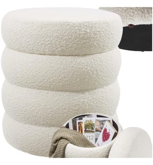 Sgabello Altu, imbottito, spazio interno - Bouclé crema-bianco