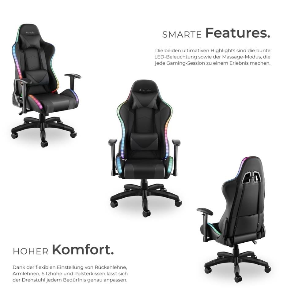 Gamingstuhl Tartaros, LED, Massagefunktion - schwarzschwarz