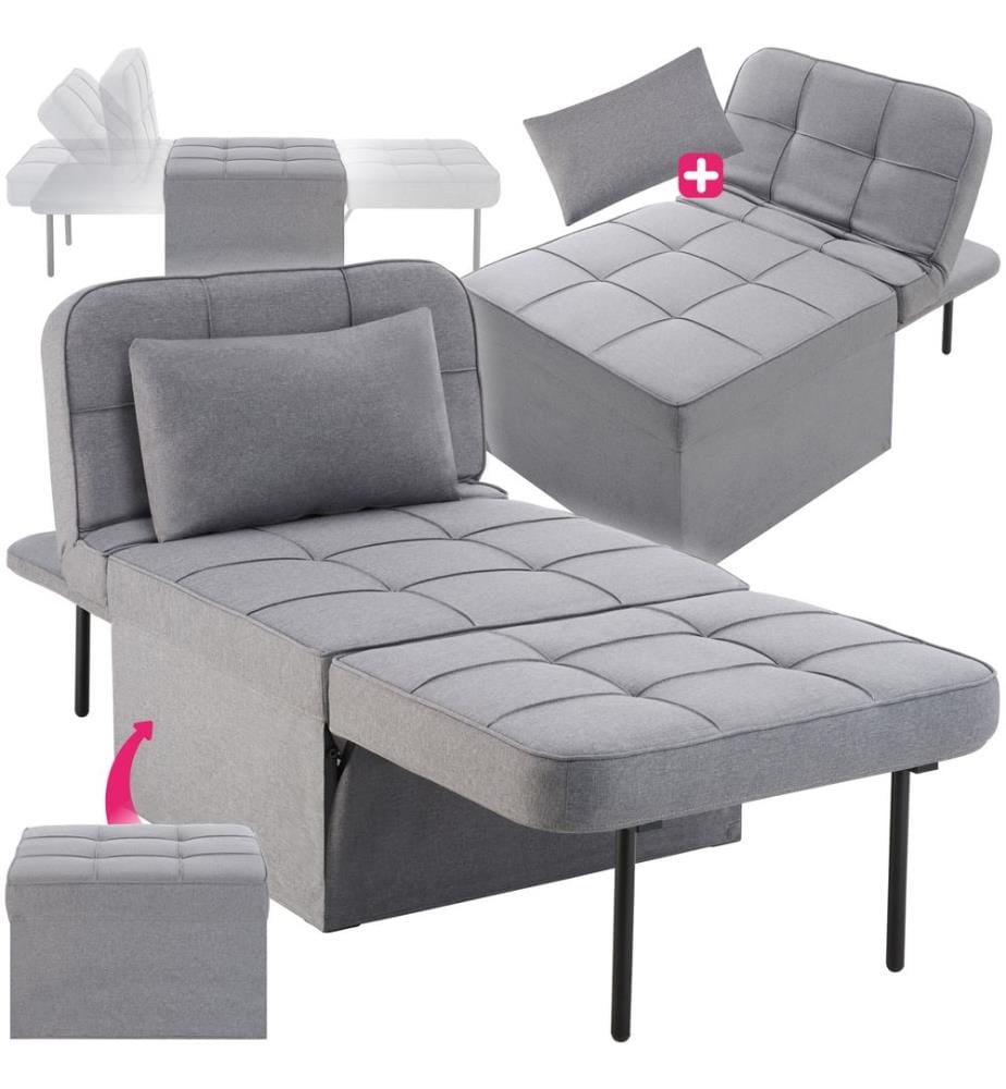 Fauteuil de relaxation PONTO 4-en-1 réglable sur 6 positions - gris