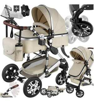 Kombi-Kinderwagen Mats, klappbar, 5-Punkt-Gurt - graubeige