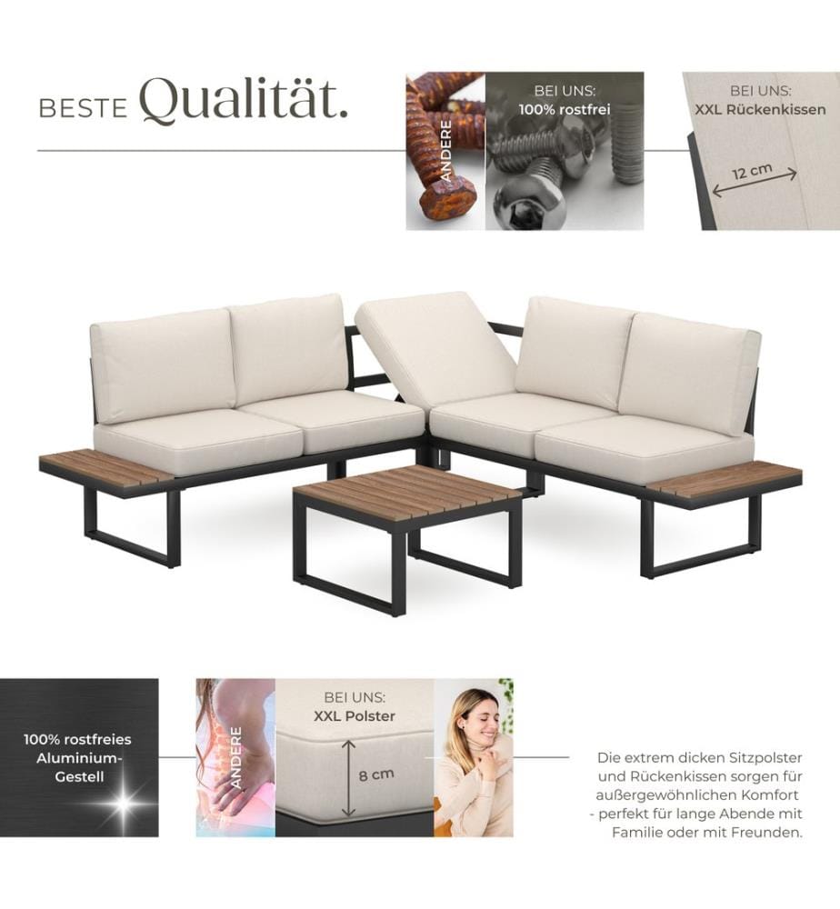 Garten-Lounge-Set Eliar, 4-teilig, mit Aluminiumgestell - schwarz
