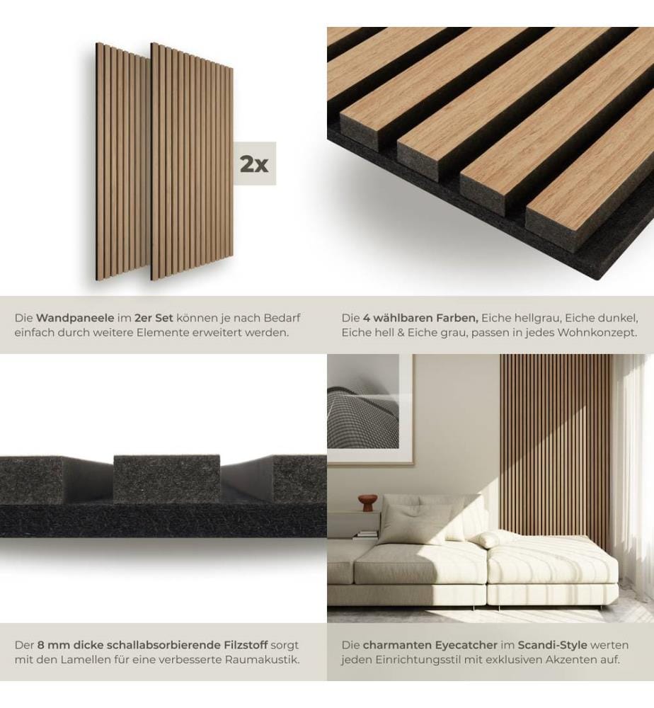 Akustikpaneele Sonic Wall Holzoptik - Eiche, 2er Set