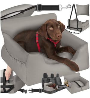 Hundeautositz Milow, gepolstert, mit Sicherheitsleine - grau