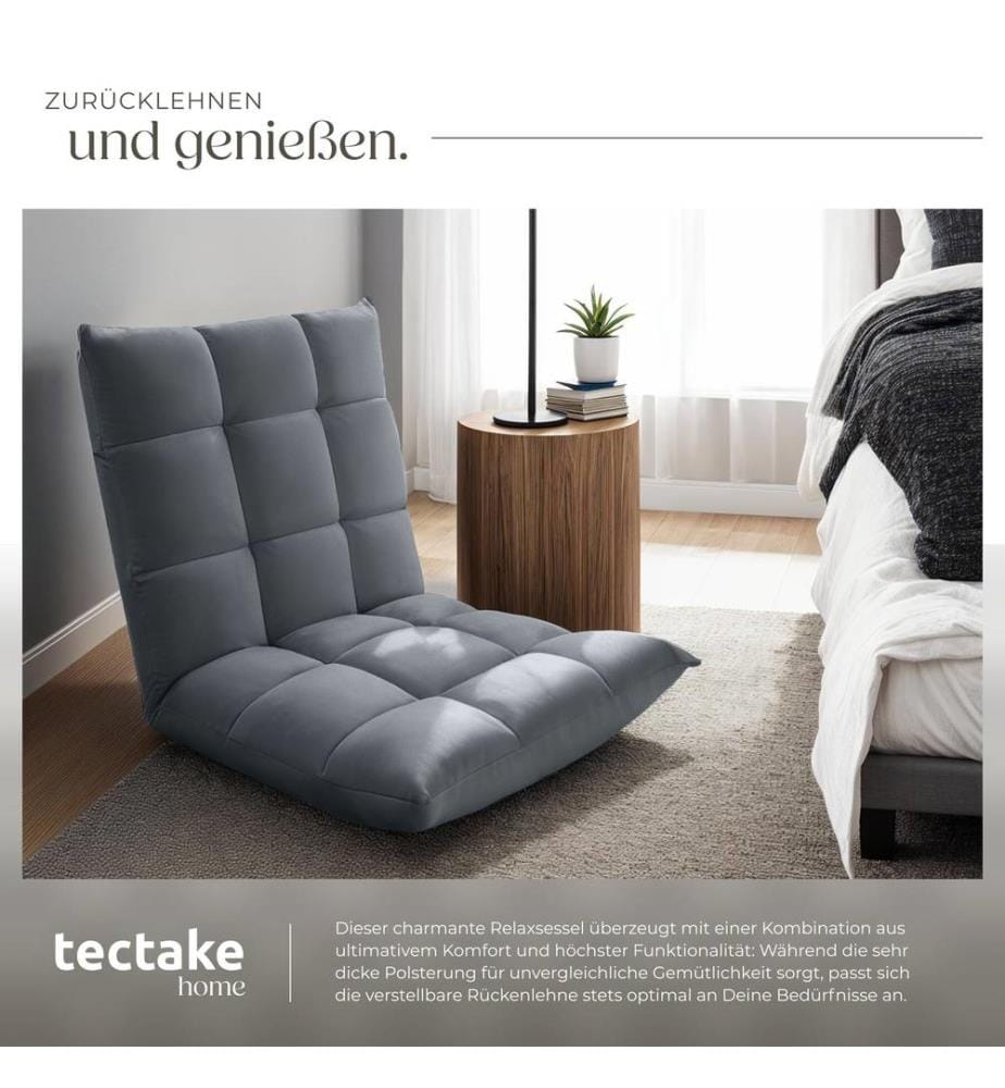 Relaxsessel Snooze, 2 in 1, Samt, 14-fach verstellbar - grau