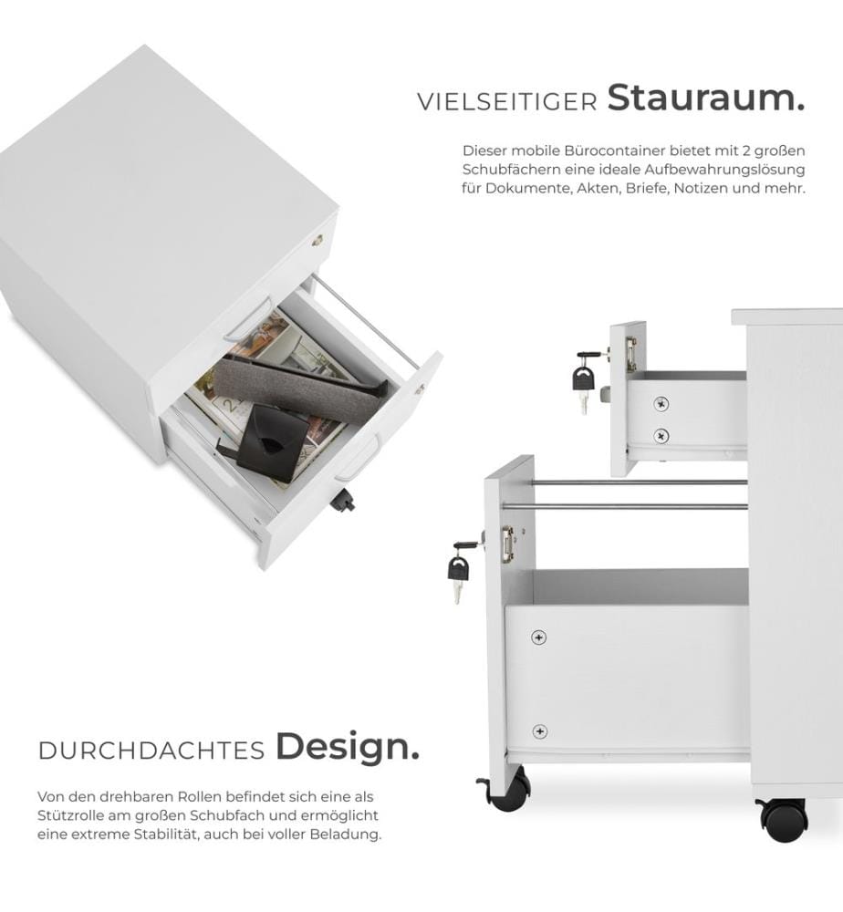Rollcontainer Vagur, 2 abschliessbare Schubladen - weiss