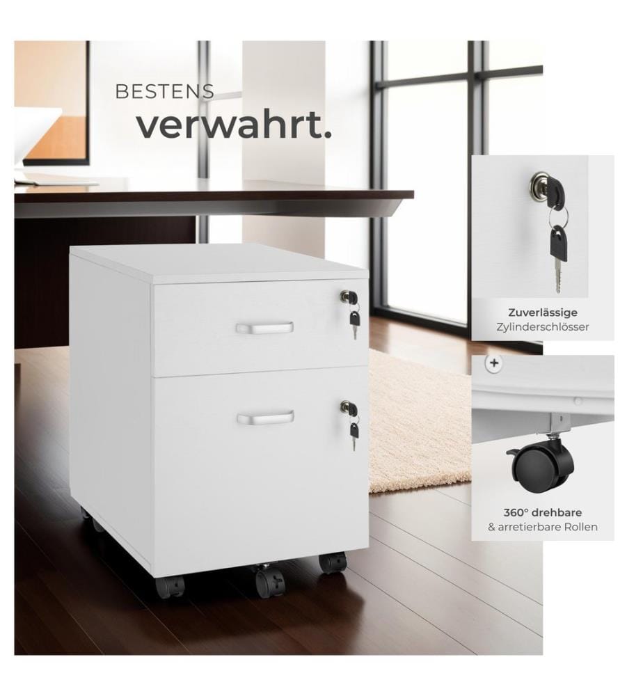 Rollcontainer Vagur, 2 abschliessbare Schubladen - weiss