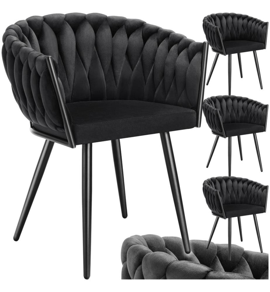 Set Esszimmerstuhl Astano Samt, Knotendesign - schwarz, 4er Set
