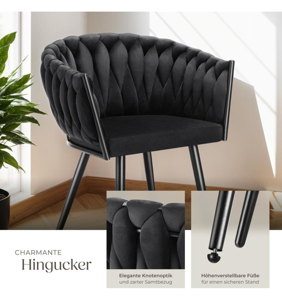 Set Esszimmerstuhl Astano Samt, Knotendesign - schwarz, 4er Set