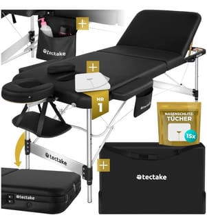 3 Zonen Massageliege Phuket, Tragetasche, Aluminiumgestell - schwarz
