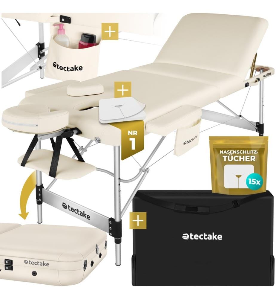 Lettino da massaggio a 3 zone Phuket, borsa da trasporto,telaio in alluminio - beige