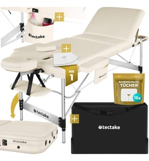 3 Zonen Massageliege Phuket, Tragetasche, Aluminiumgestell - beige