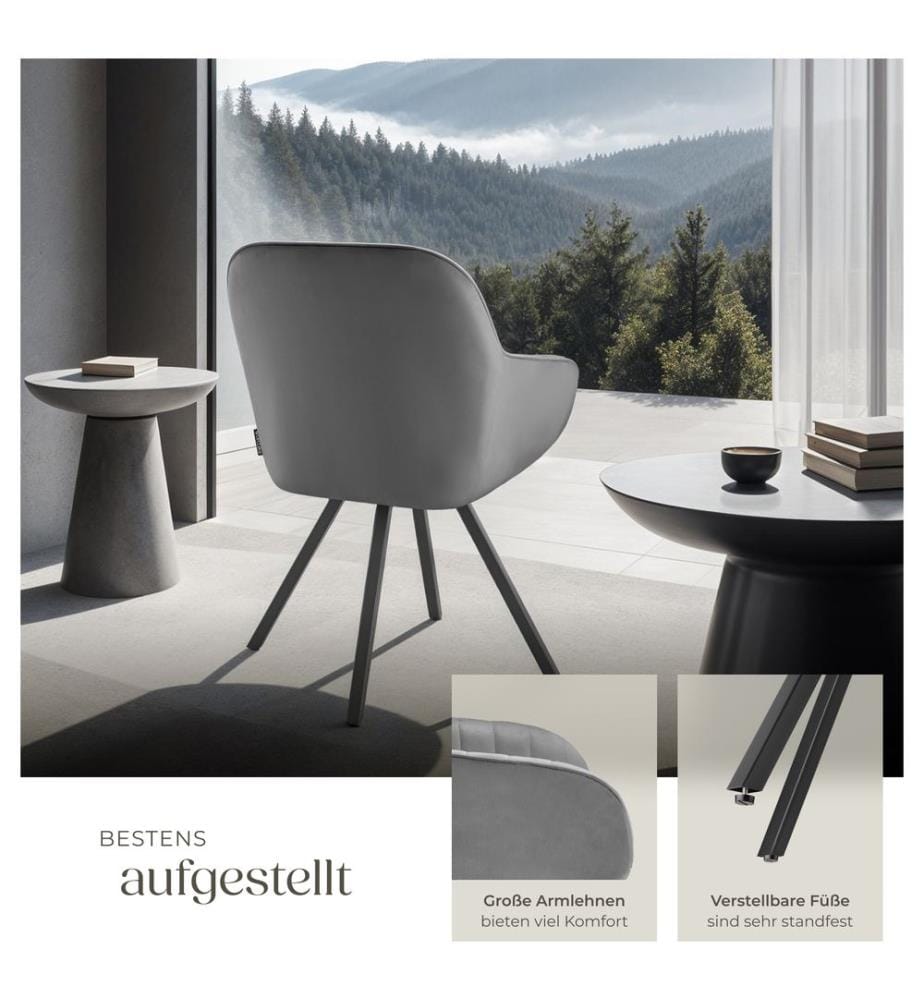 Drehbarer Armlehnstuhl Snug Samtoptik, gepolstert - grau, 6er Set
