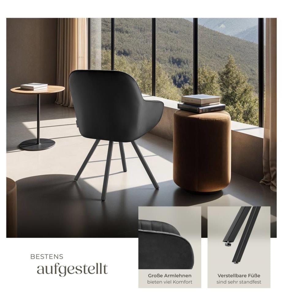Drehbarer Armlehnstuhl Snug Samtoptik, gepolstert - schwarz, 6er Set