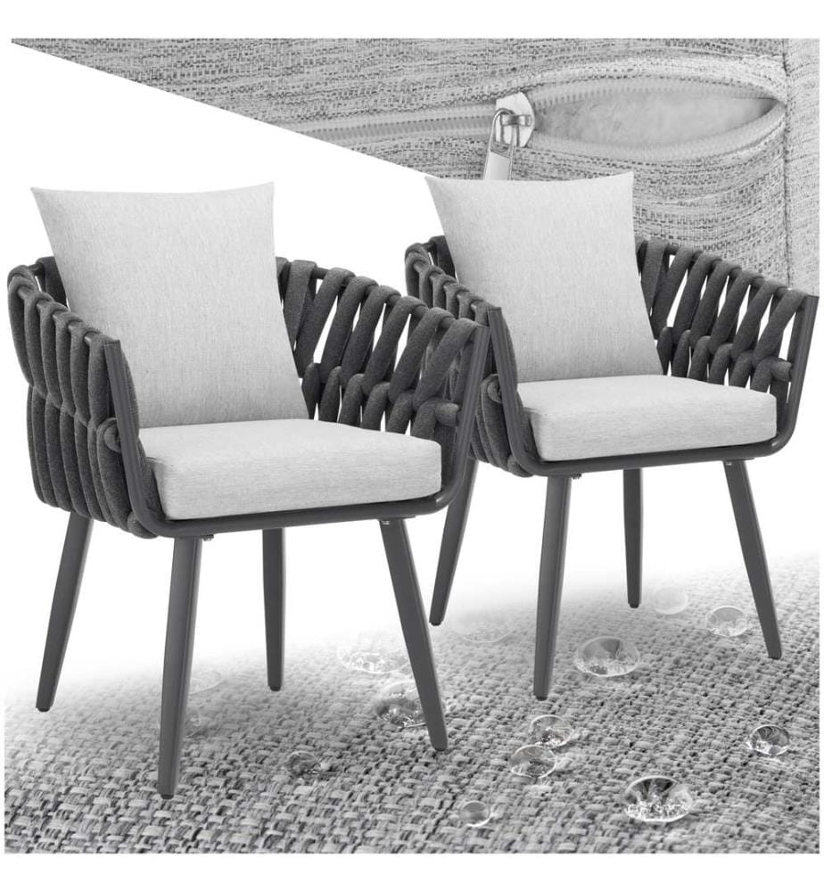 2er Set Stuhl Lugano im Rope-Design mit Aluminiumgestell - anthrazit