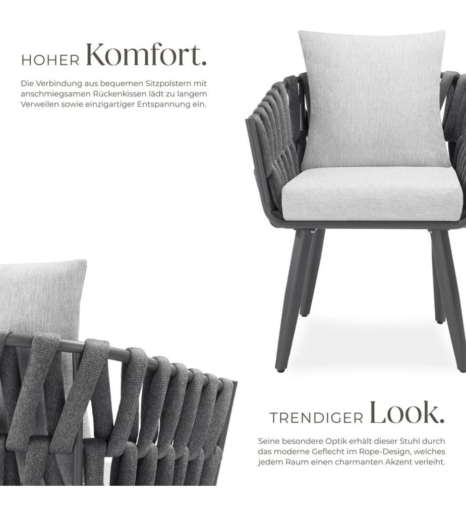 2er Set Stuhl Lugano im Rope-Design mit Aluminiumgestell - anthrazit