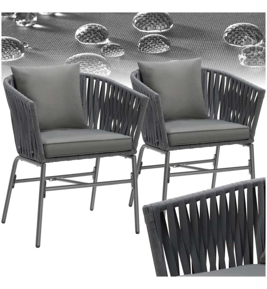 Stuhlset Valeiras im Rope-Design, dicke Polster, 60x61x77 cm - 2er Set