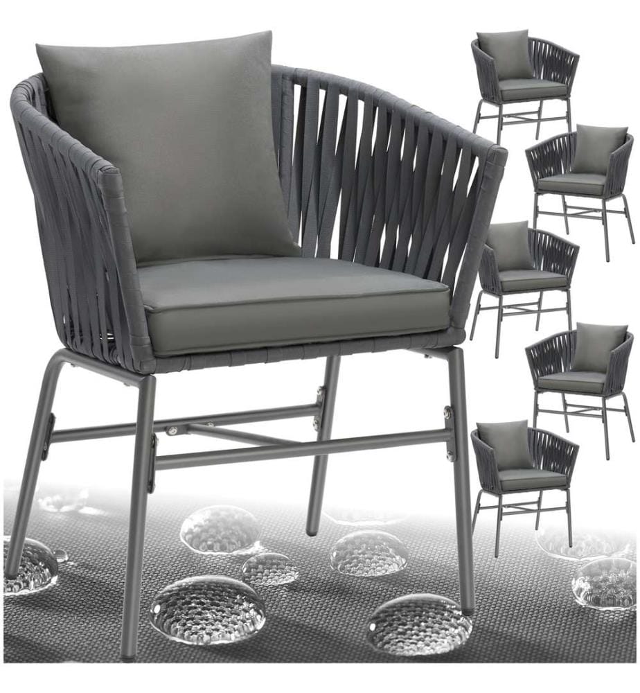 Stuhlset Valeiras im Rope-Design, dicke Polster, 60x61x77 cm - 6er Set