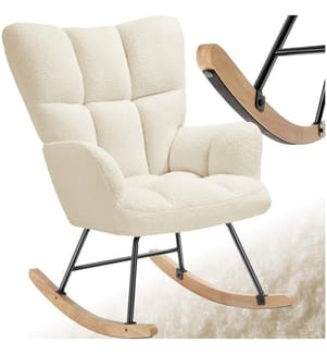 Schaukelstuhl Torve, gepolstert, mit Steppmuster, Holzkufen - Bouclé beige