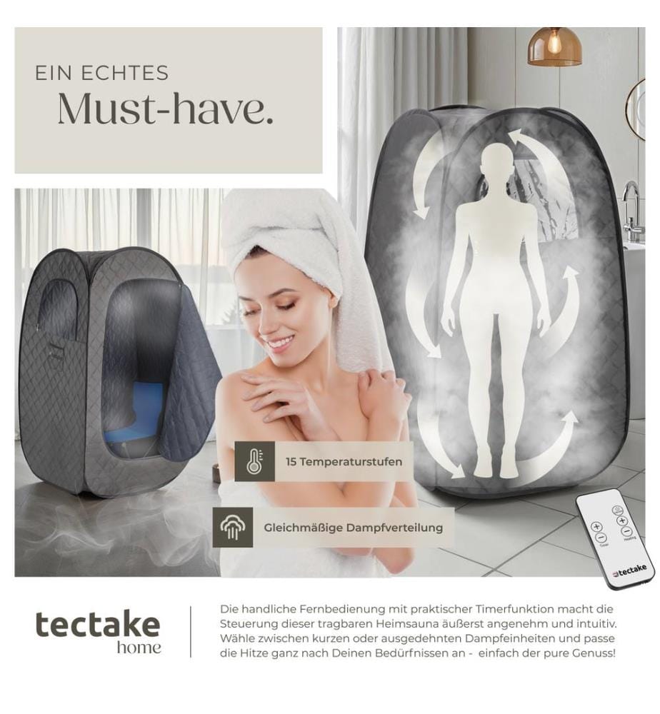 Sauna à vapeur portable THERMALUXE I 1000 W - gris foncé-noir