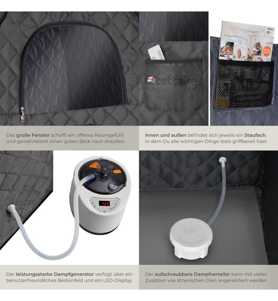 Sauna à vapeur portable THERMALUXE I 1000 W - gris foncé-noir