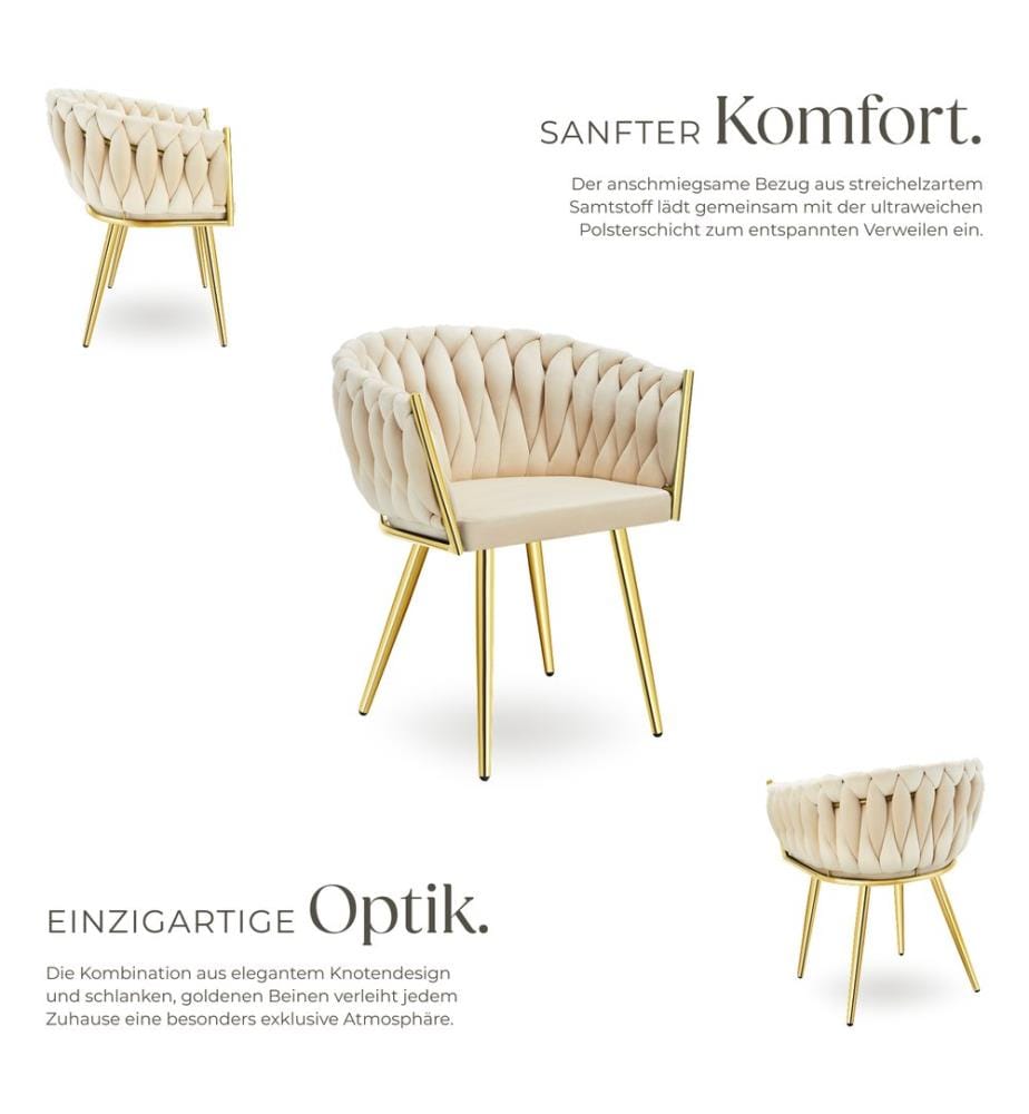 Set Esszimmerstuhl Astano Samt, Knotendesign - sandfarbengold, 6er Set