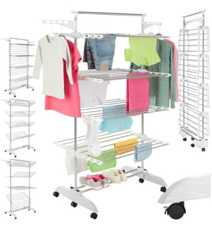Étendoir ODELIA à roulettes pliable sur 4 niveaux - blancgris chrome