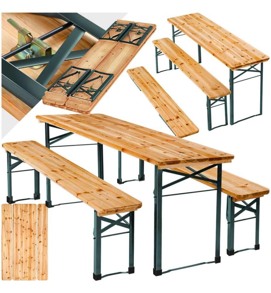 Ensemble table et bancs SISSI 3 pièces pliables - marron