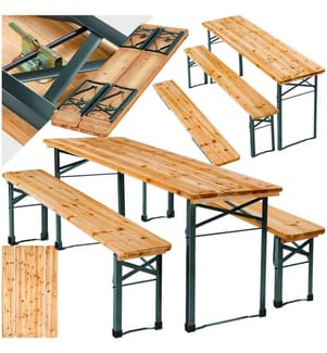 Ensemble table et bancs SISSI 3 pièces pliables - marron