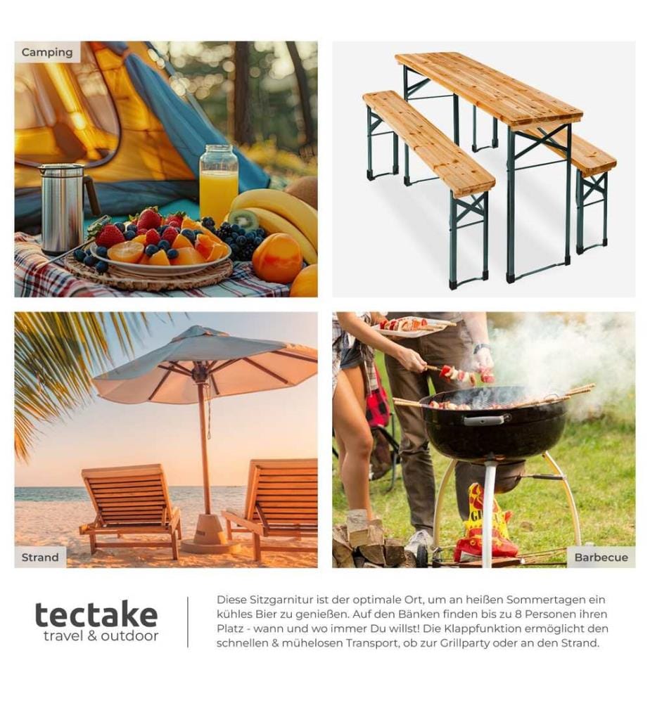 Ensemble table et bancs SISSI 3 pièces pliables - marron