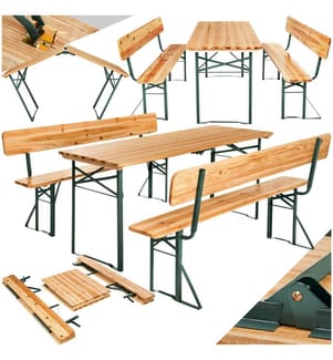 Ensemble table et bancs avec dossiers FRANZ II 3 pièces pliables - marron