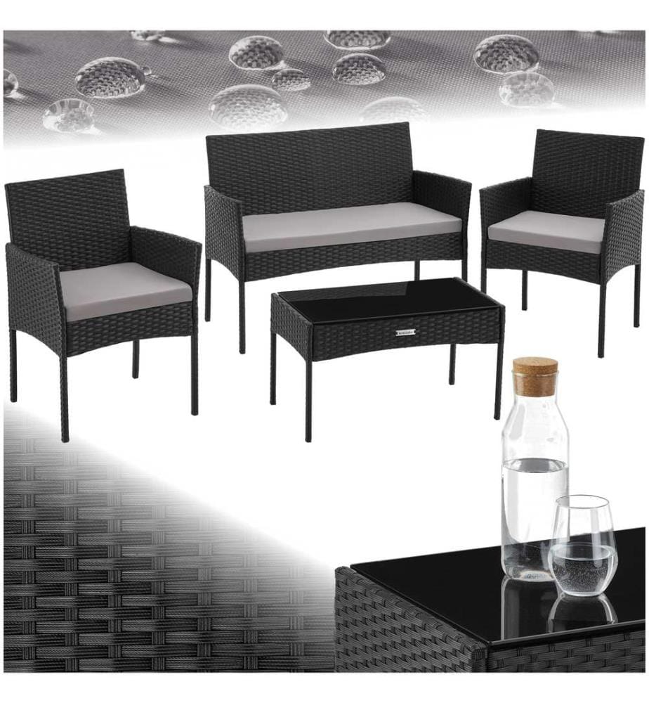 Rattan Gartenset Palese für 4 Personen - schwarz