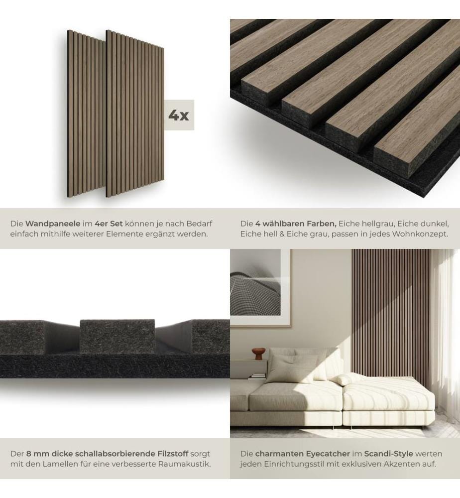Akustikpaneele Sonic Wall Holzoptik - Eiche dunkel, 4er Set