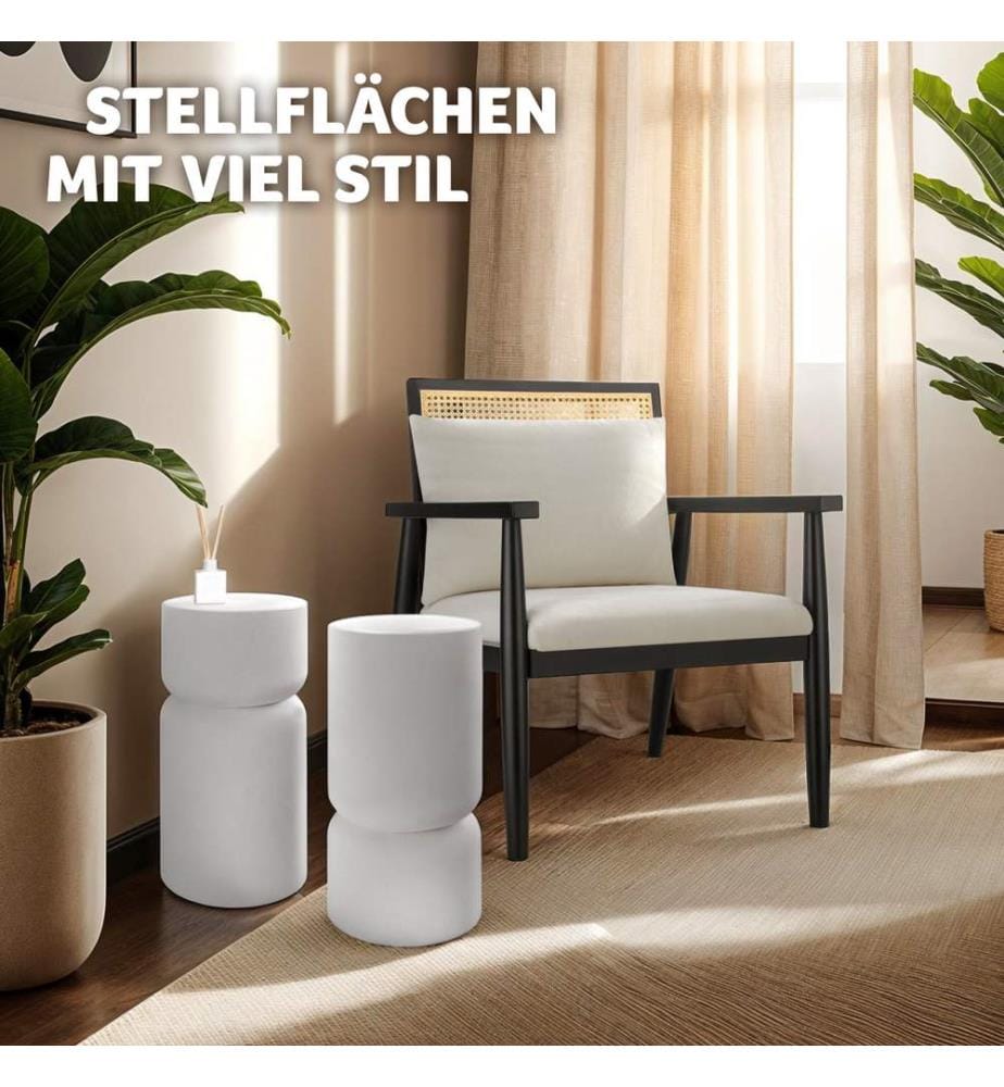 Set di 2 tavolini Amine, design rotondo - bianco
