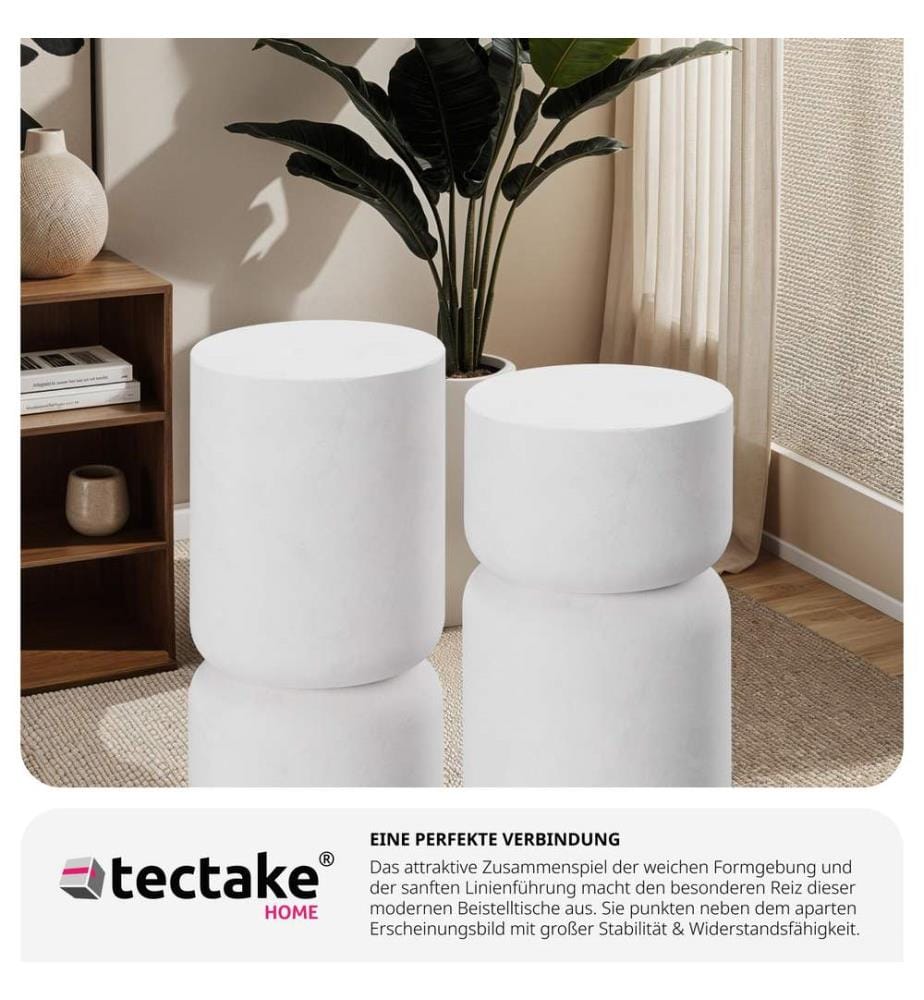 Set di 2 tavolini Amine, design rotondo - bianco