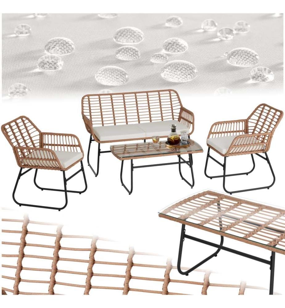 Salon de jardin en résine tressée MOLFETTA XL pour 4 personnes - marron naturel