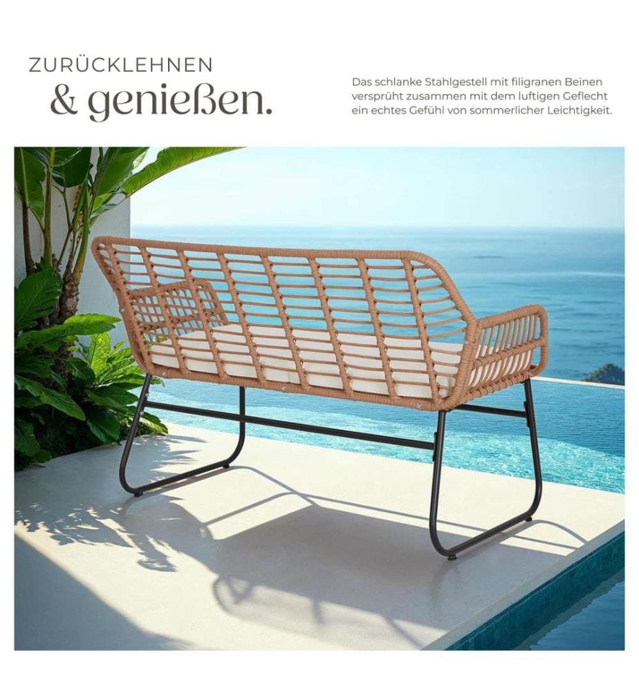 Salon de jardin en résine tressée MOLFETTA XL pour 4 personnes - marron naturel
