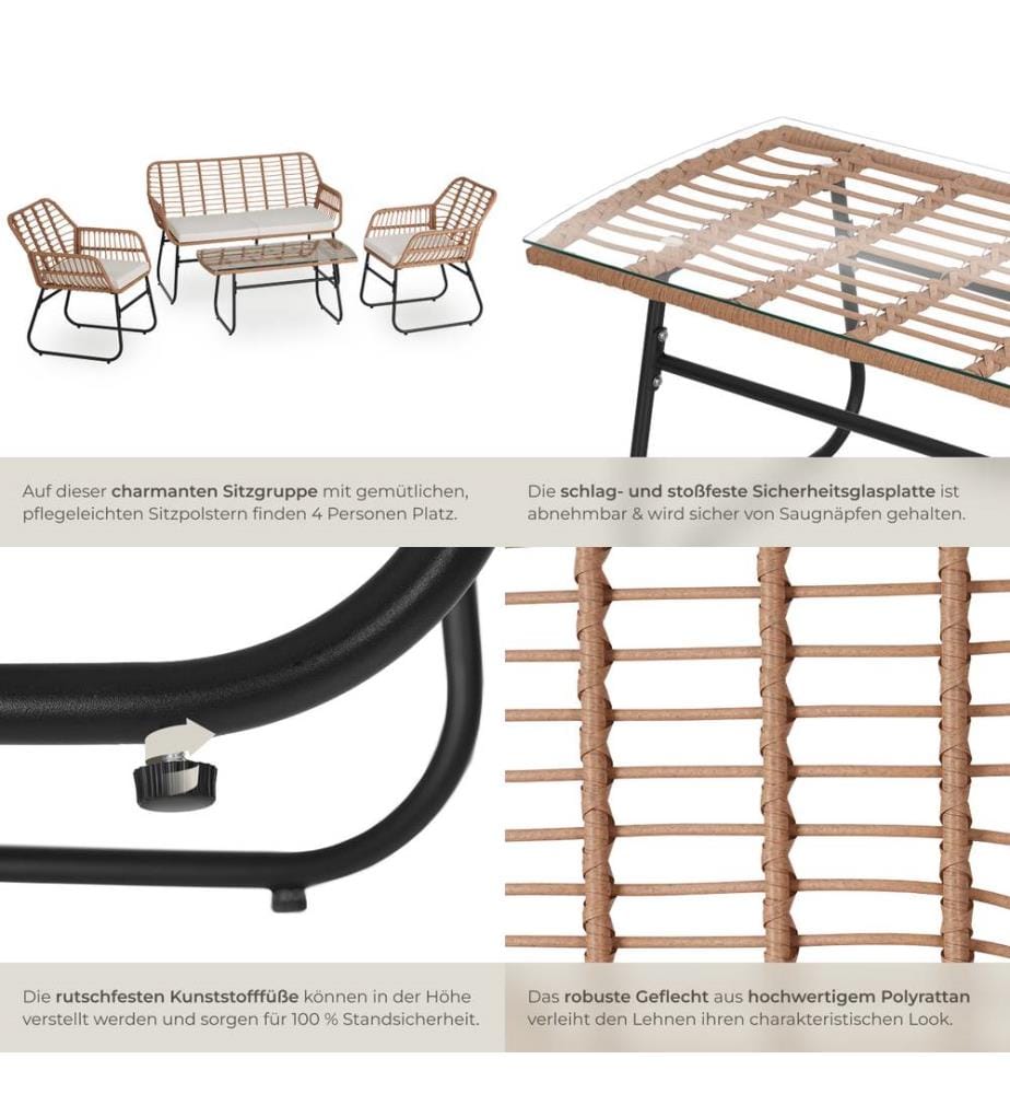 Salon de jardin en résine tressée MOLFETTA XL pour 4 personnes - marron naturel