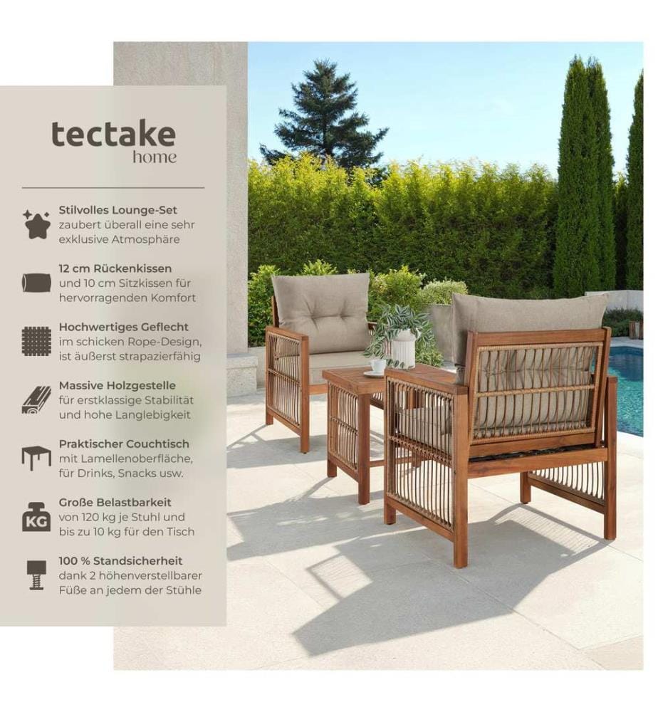 Ensemble lounge EIVISSA au design en corde - marron naturel