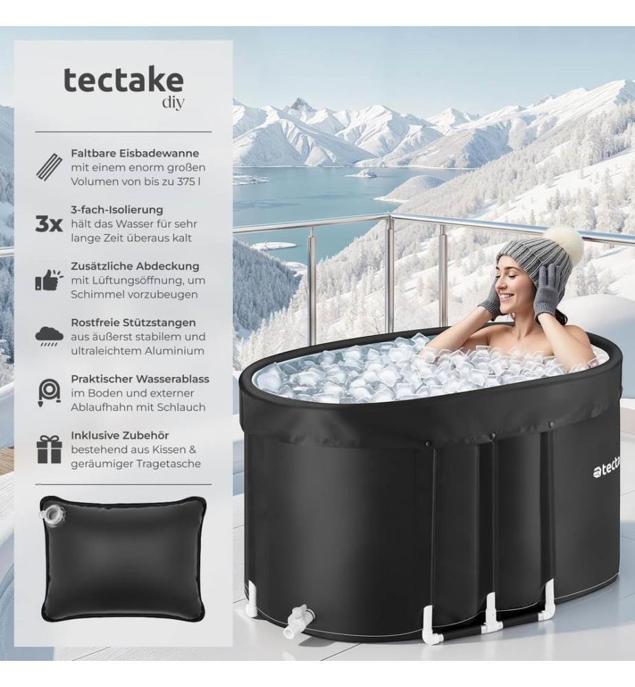 Eisbadewanne Espoo, 3-fach Isolierung, Aluminiumgestell - schwarz