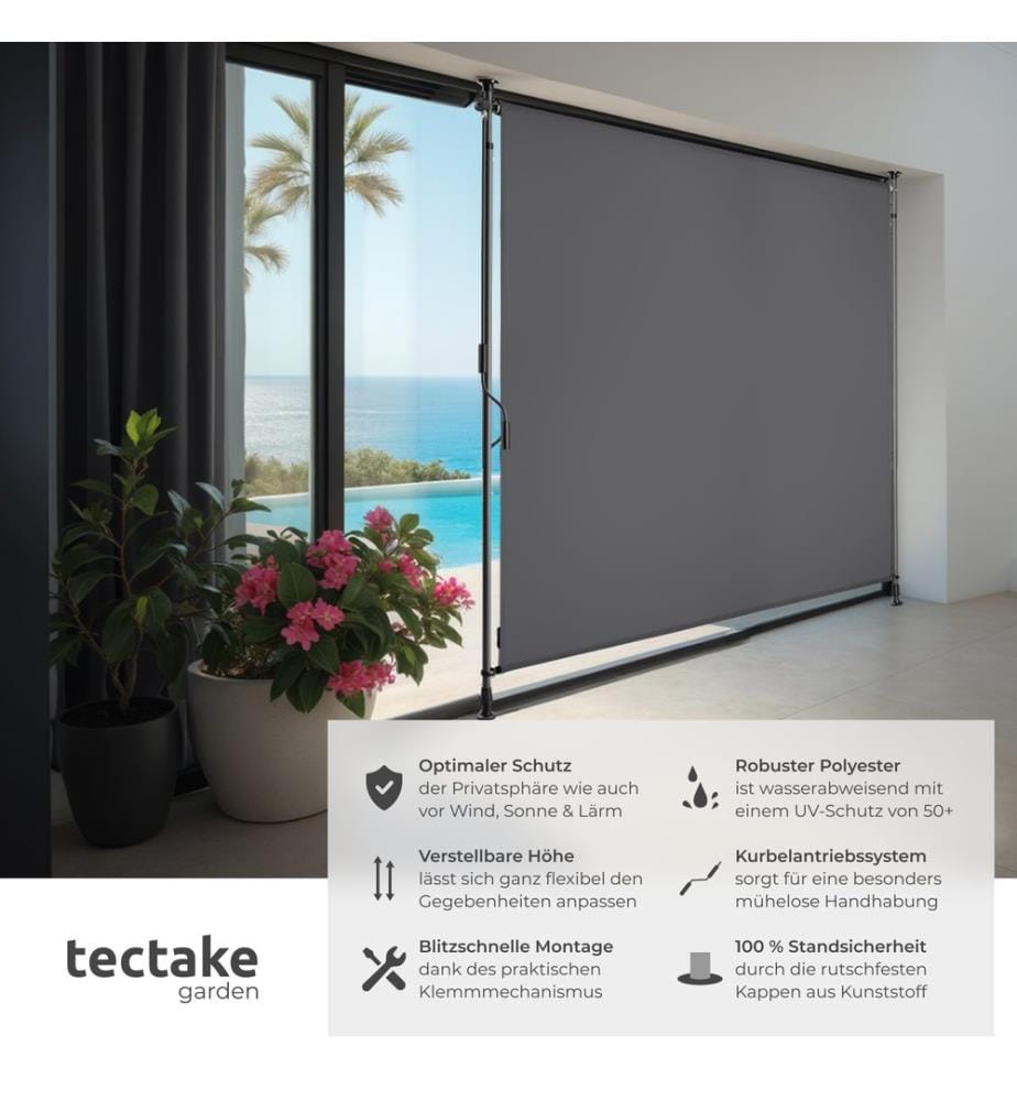 Klemmmarkise Taija mit Handkurbel - 150 x 310 cm, dunkelgrau