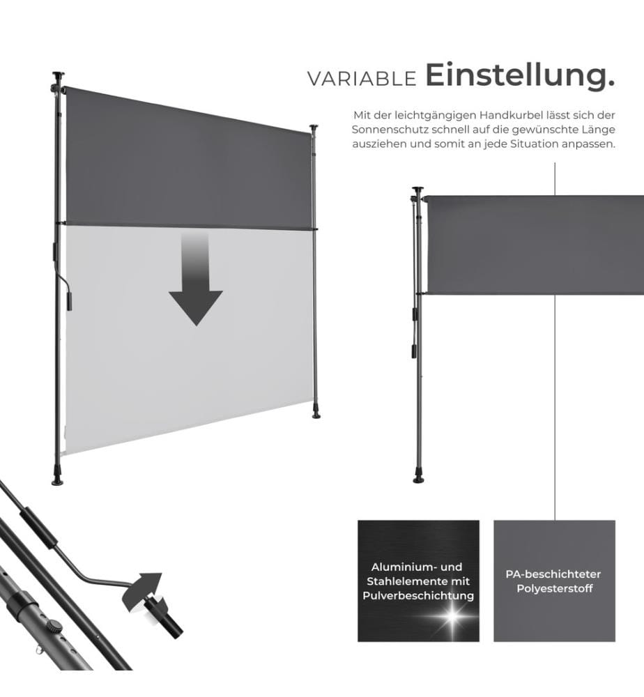 Klemmmarkise Taija mit Handkurbel - 150 x 310 cm, dunkelgrau