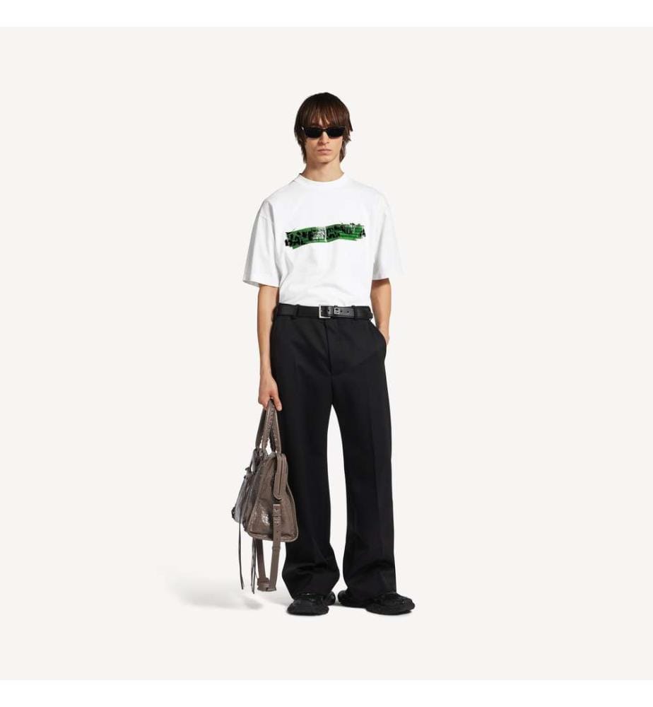T-Shirt mit lockerer Passform und Sprühmuster – Weiss