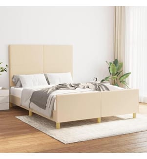Bettgestell mit Kopfteil Creme 140x190 cm Stoff