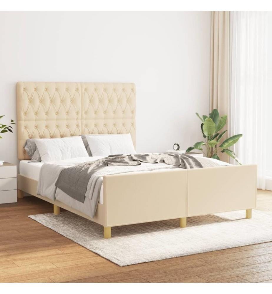 Cadre de lit avec tête de lit Crème 140x190 cm Tissu