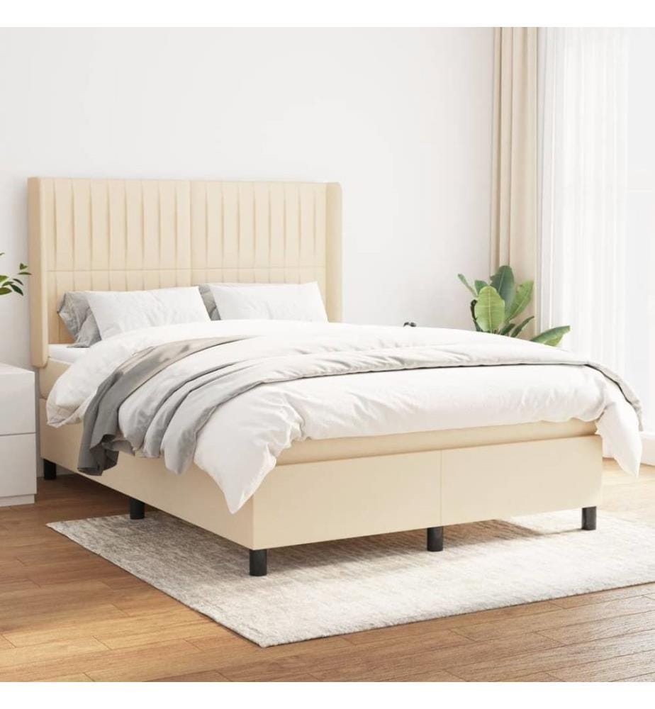 Boxspringbett mit Matratze Creme 140x190 cm Stoff