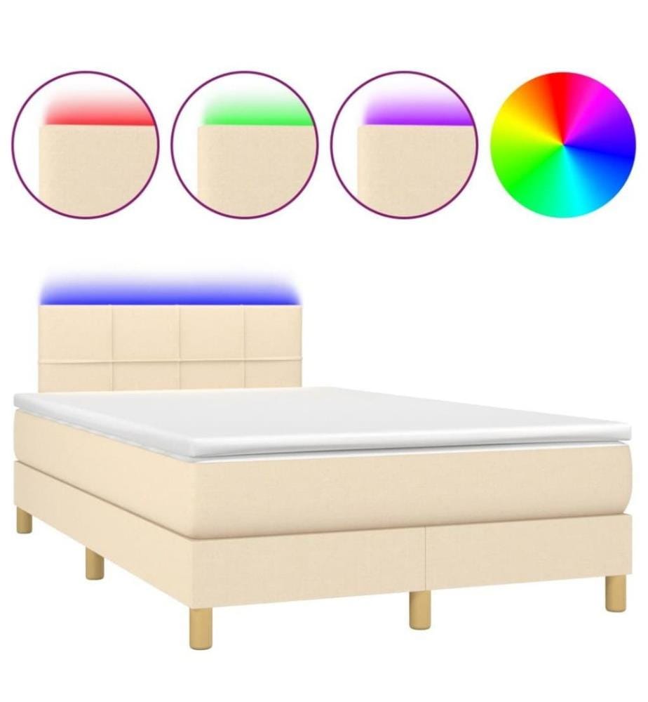 Boxspringbett mit Matratze & LED Creme 120x200 cm Stoff